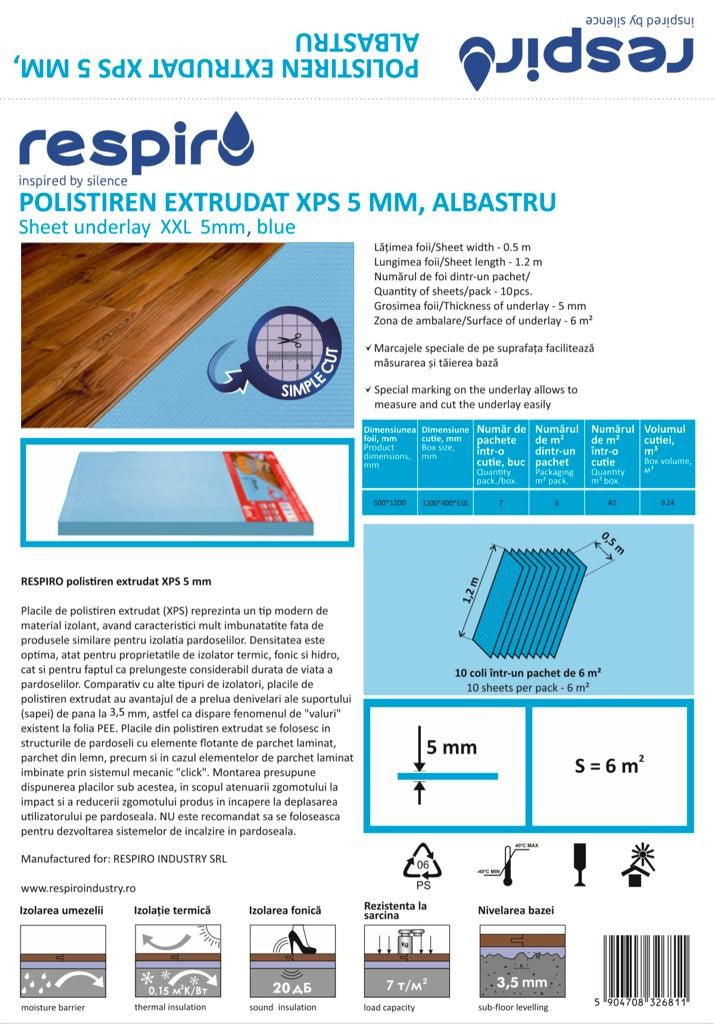 Izolator parchet RESPIRO XPS 5 mm albastru