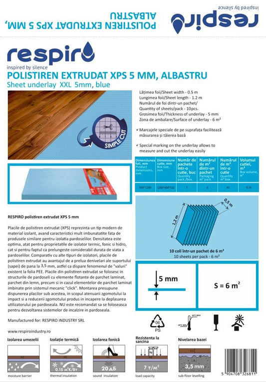 Izolator parchet RESPIRO XPS 5 mm albastru