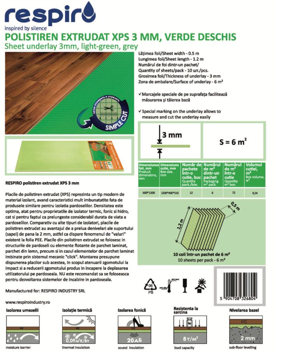Folie parchet RESPIRO XPS 3 mm verde deschis